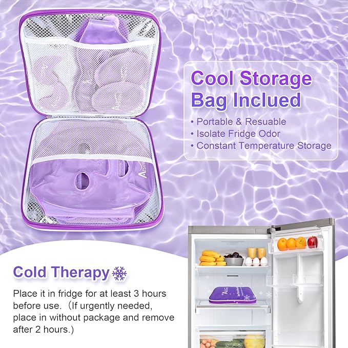 Atsuwell Cooling Ice Face Eye Mask Set for Dark Circles and Scented Lavender Throw Pillow and Flaxseed Fluffy Microwave Heat Pad for Pain Relief, Muscle Ache, Joints, Neck, Back Pain, Purple