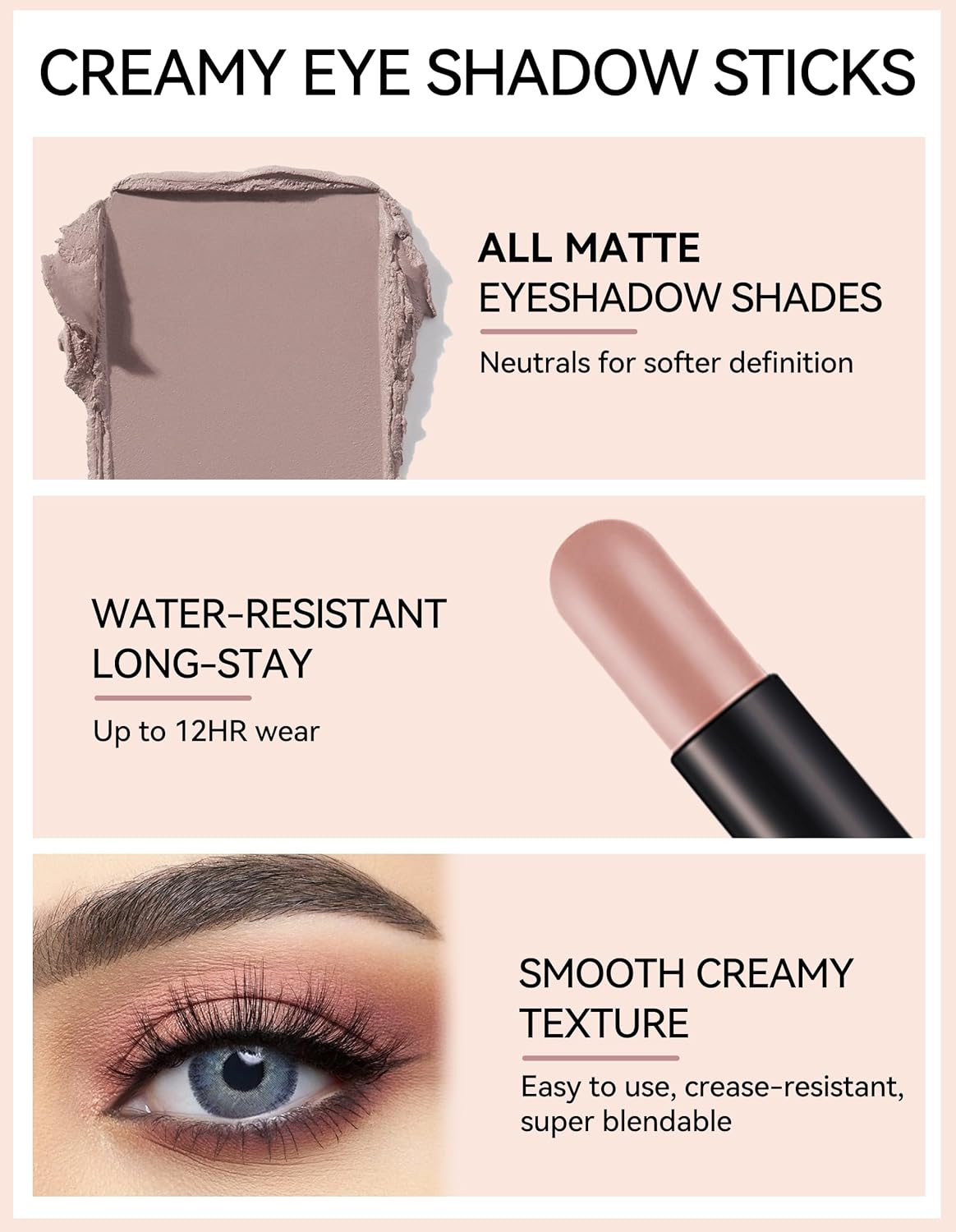 Erinde Waterproof Cream Eyeshadow Stick, Matte Nude Eye Shadow Sticks, Longwear Blendable High Pigmented, Neutral Eye Shadow Sticks Matte for Older Eyes, Smokey Eyeshadow Pencil Crayon, 21 Gray Brown