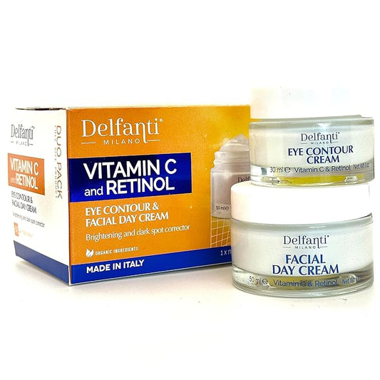 VITAMIN C & RETINOL DUO PACK Full Size Facial Day Cream and Eye Contour Cream • Brightening and Dark Spot Corrector