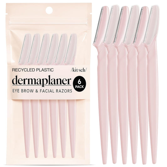 Kitsch Dermaplane Razor for Women Face – Face Razors for Women & Men, Eyebrow Trimmer & Face Shaver – Exfoliating Facial Razor & Skin Care Tool for Smoother Skin - Blush, 6 pcs