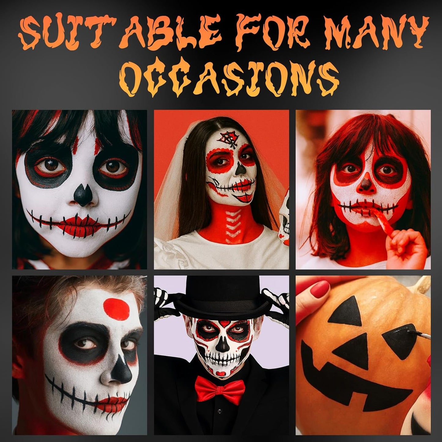 Red Black and White Face Body Paint Set, Highly Pigmented Clown Makeup Kit, Professional Face Paint for Halloween Skeleton Cosplay Joker Vampire Zombie Ghost SFX Makeup