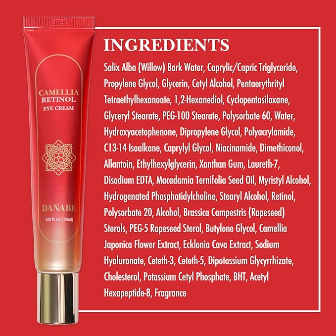 Camellia Retinol Eye Cream with Hyaluronic Acid | Daily Korean Eye Cream, Hydrating Eye Cream to Reduce Wrinkles, Fine Lines, Dark Spots & Eye Bags | No Animal Trials (0.67 fl oz)