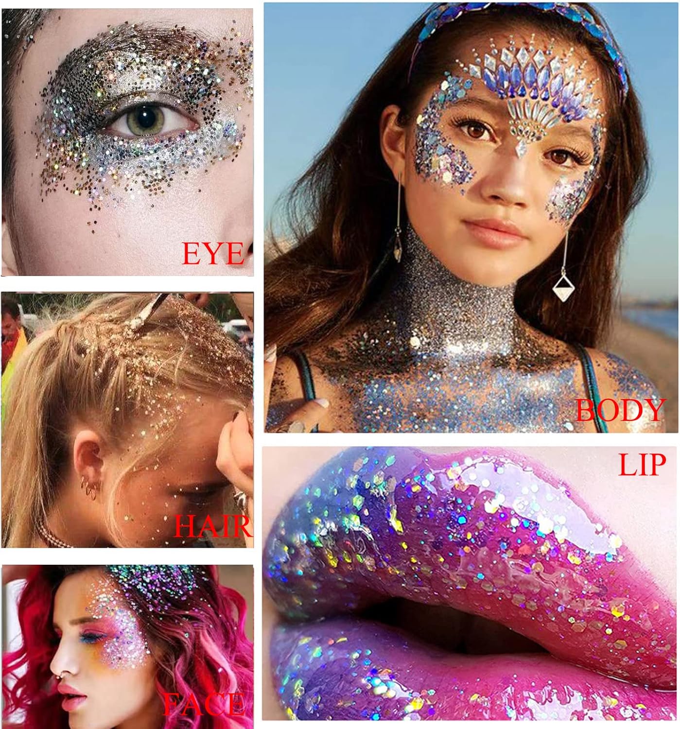 Purple Face Body Glitter Stick, Mardi Gras Outfit for Women and Kids,Sparkly Holographic Party Festival Rave Mardi Gras Accessories for Carnival, Chunky Holographic Face Glitter Makeup