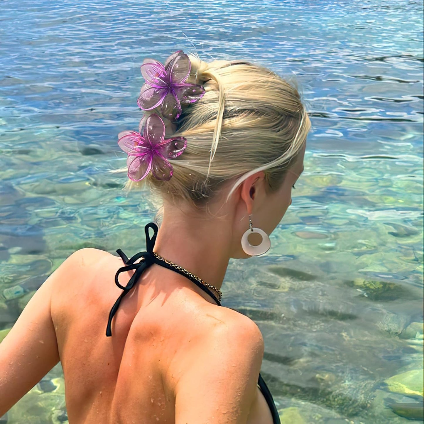 Colorful Clear Flower Hair Claw Clips - 4PCS Large Hawaiian Style Clips for Thick/Thin Hair, Birthday Gifts for Women/Girls