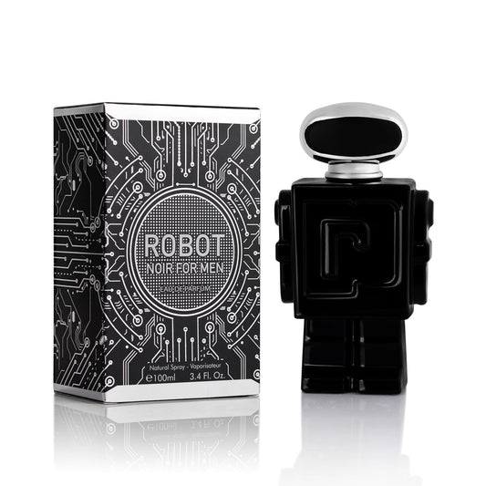 Robot Noir for Men - Fresh Woody Fragrance - Top Notes of Cardamom, Rhubarb, Bergamot & Lemon - base Scents of Vanilla, Tolu Balsam & Haitian Vetiver - Elegant 100ml Bottle, Parfume for Men