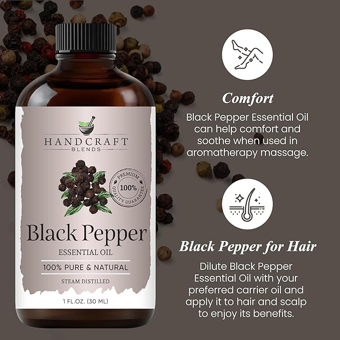 Handcraft Blends Black Pepper Essential Oil - 1 Fl Oz - 100% Pure and Natural - Premium Grade Essential Oil for Diffuser and Aromatherapy