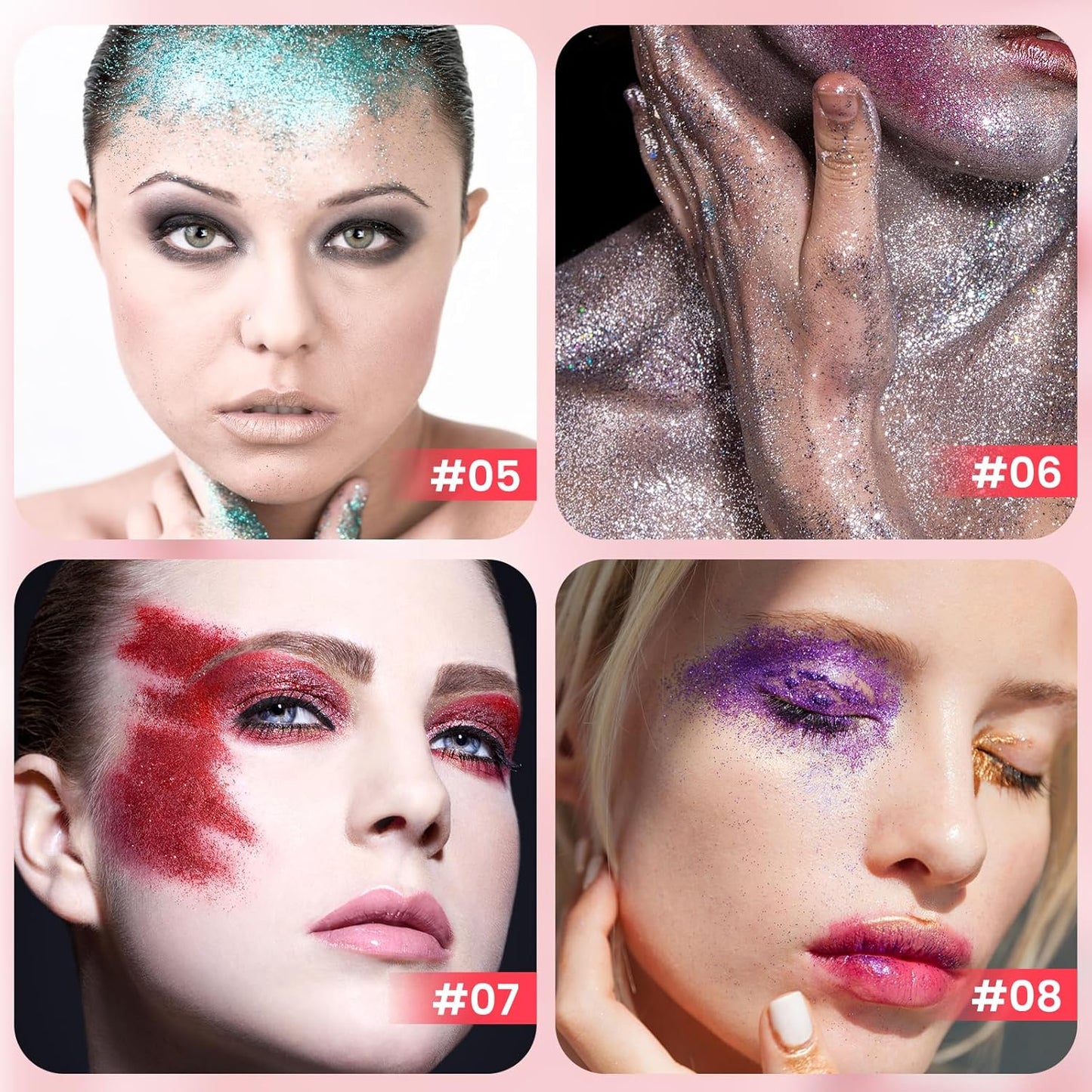 Body & Face Glitter Makeup Stick, Multiuse Waterproof Glitter Gel for Face Body Hair Eye Lip, Holographic Sequins Paint Stick, Mermaid Accessories Makeup (Blue, Red)