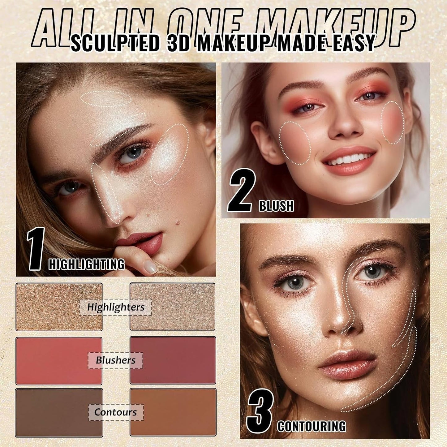 UCANBE Eyeshadow Palette with Brushes Makeup Sets, Pigmented Eye Makeup Pallet Holiday Gift Set, Goth Smokey Rosy Neutral Glitter Rainbow Eye Shadows & Contour Highlight Blush All-in-One Make Up Kit