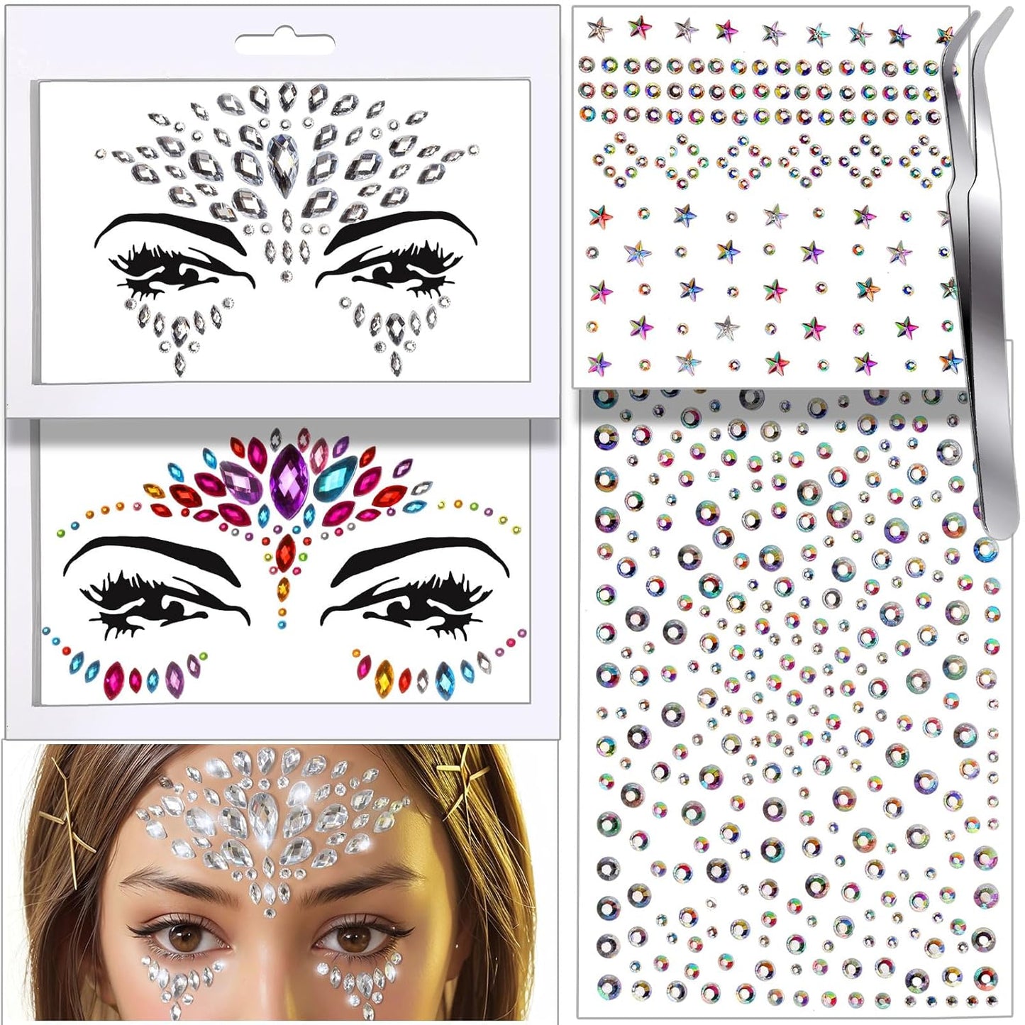 Teenitor Face Gems Festival Face Jewels Makeup Face Rhinestones, Hair Gems, Eye Gems, Body Gems, Stick On Gems for Face, Eye, Body, Hair