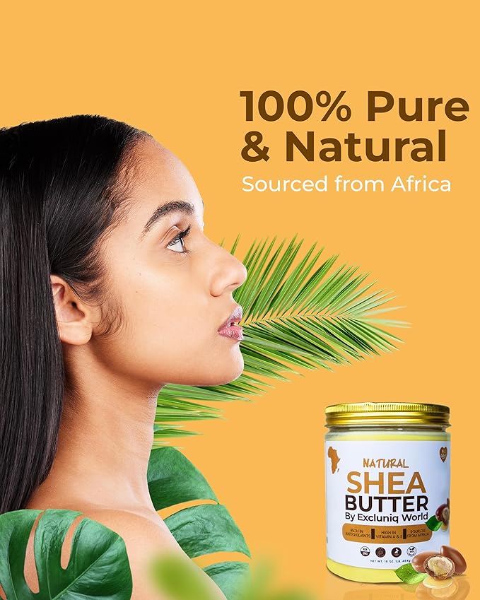 Natural Shea Butter by Excluniq World | Deep Moisturizer for Skin and Hair | Ideal for DIY Skincare, Haircare, and Natural Remedies | Unrefined, Raw, and Organic Soothing balm in 16 Oz Jar
