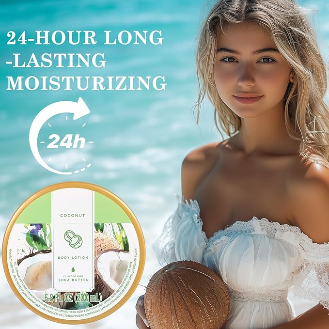 Princess Belle Coconut Body Lotion, Shea Butter Body Lotion for Women and Men Dry Skin, Deep Moisturizing, Hydrating and Softening, Smell Good, 200ml(6.8floz)