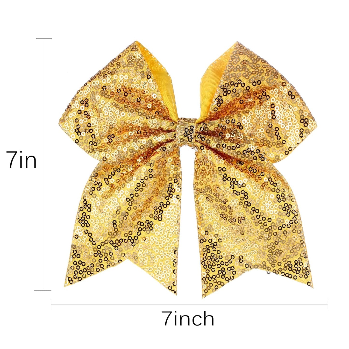 Large Big 7 Inch Glitter Bow Clip Sequin Bling Party Hair Accessories for Women Teens Girls Kids 2 Pcs (Yellow, Gold)