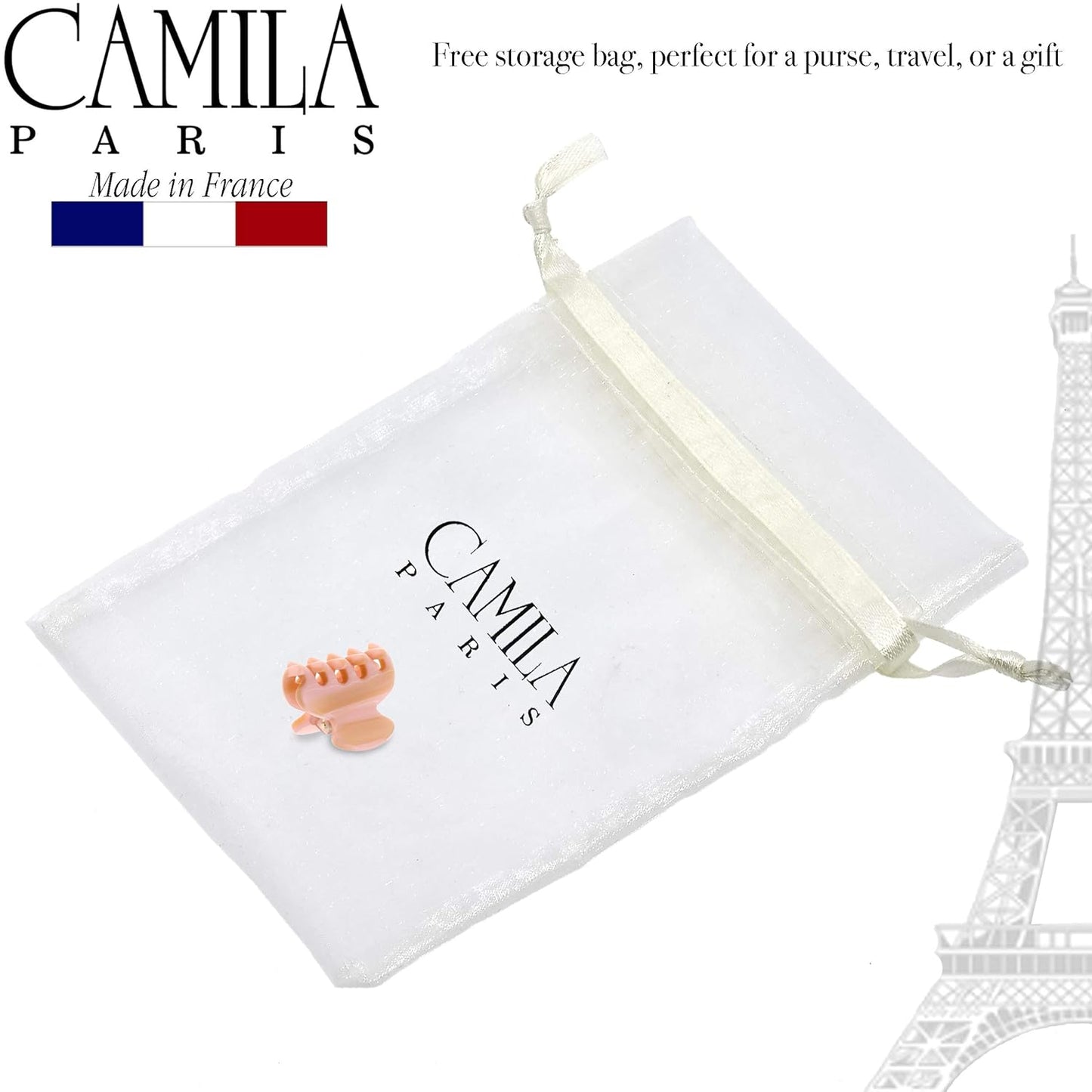 Camila Paris CP3070 French Hair Clip for Women, Handmade, Pink, Small, Girls Hair Claw Clips Jaw, Durable Styling Hair Accessories for Women, Strong Hold No Slip Grip, Made in France