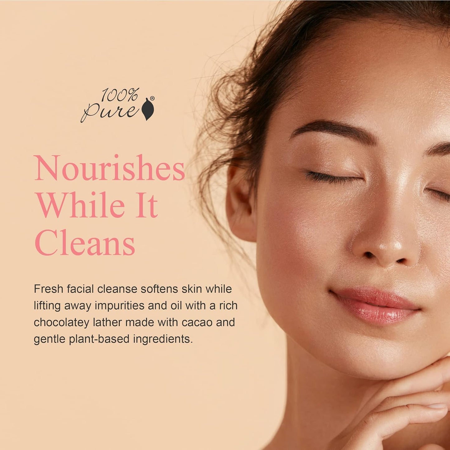 100% PURE Cocoa Cream Face Cleanser Moisturizing Wash for Women & Men Natural Hydrating Soap with Antioxidants & Caffeine - Cleanse Pores & Detoxify Vegan Makeup Remover - 3.4oz