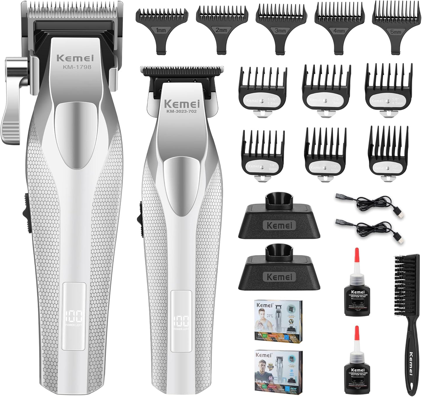 KEMEI Professional Hair Clippers for Men, Cordless Barber Clippers with Full Metal Body, DLC Blade Hair Trimmer with LED Display, KM-1798, KM-3023-702