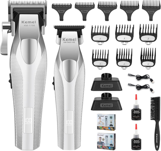 KEMEI Professional Hair Clippers for Men, Cordless Barber Clippers with Full Metal Body, DLC Blade Hair Trimmer with LED Display, KM-1798, KM-3023-702