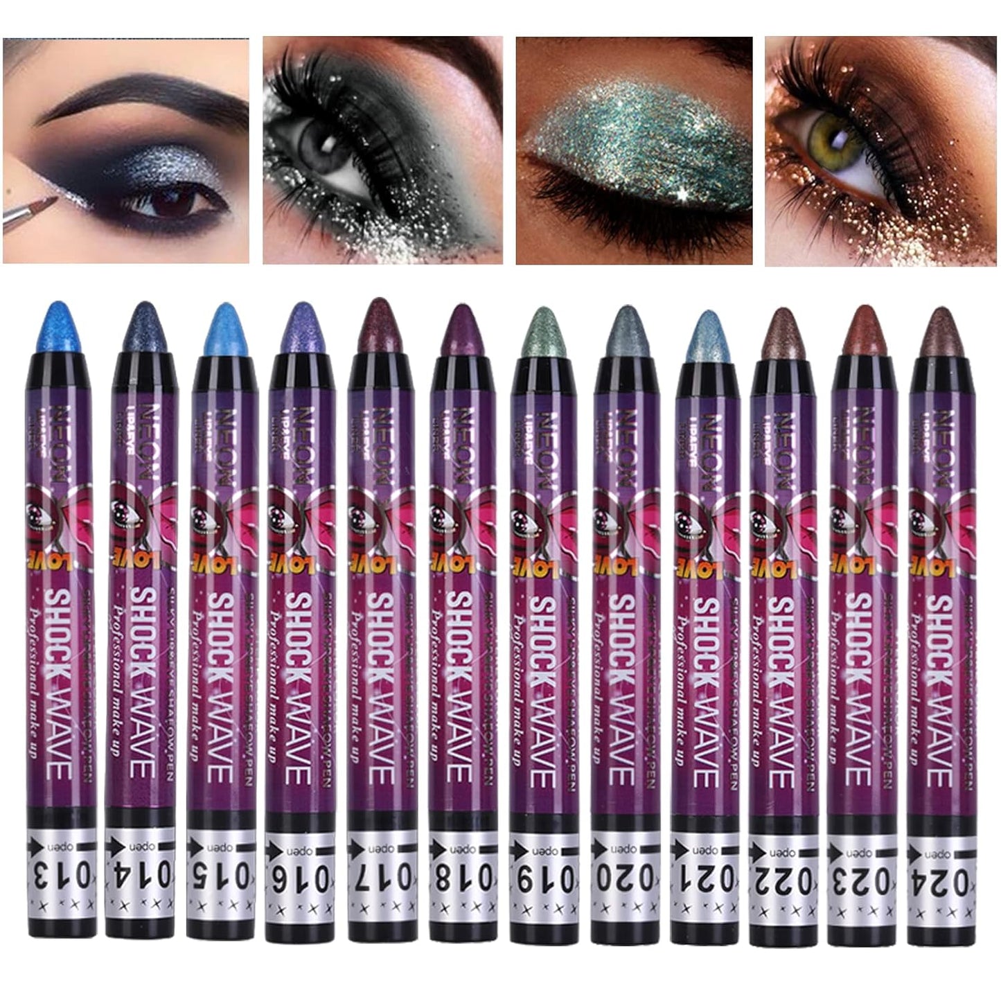 MEICOLY Neutral Brown Eyeshadow Stick, 12 Pcs Shimmer Metallic Purple Blue Eyeshadow Crayon, Eye Brightener Stick, Pro Waterproof & Long Lasting Shiny Bright Starter Rotating Eye Brightener Sticks