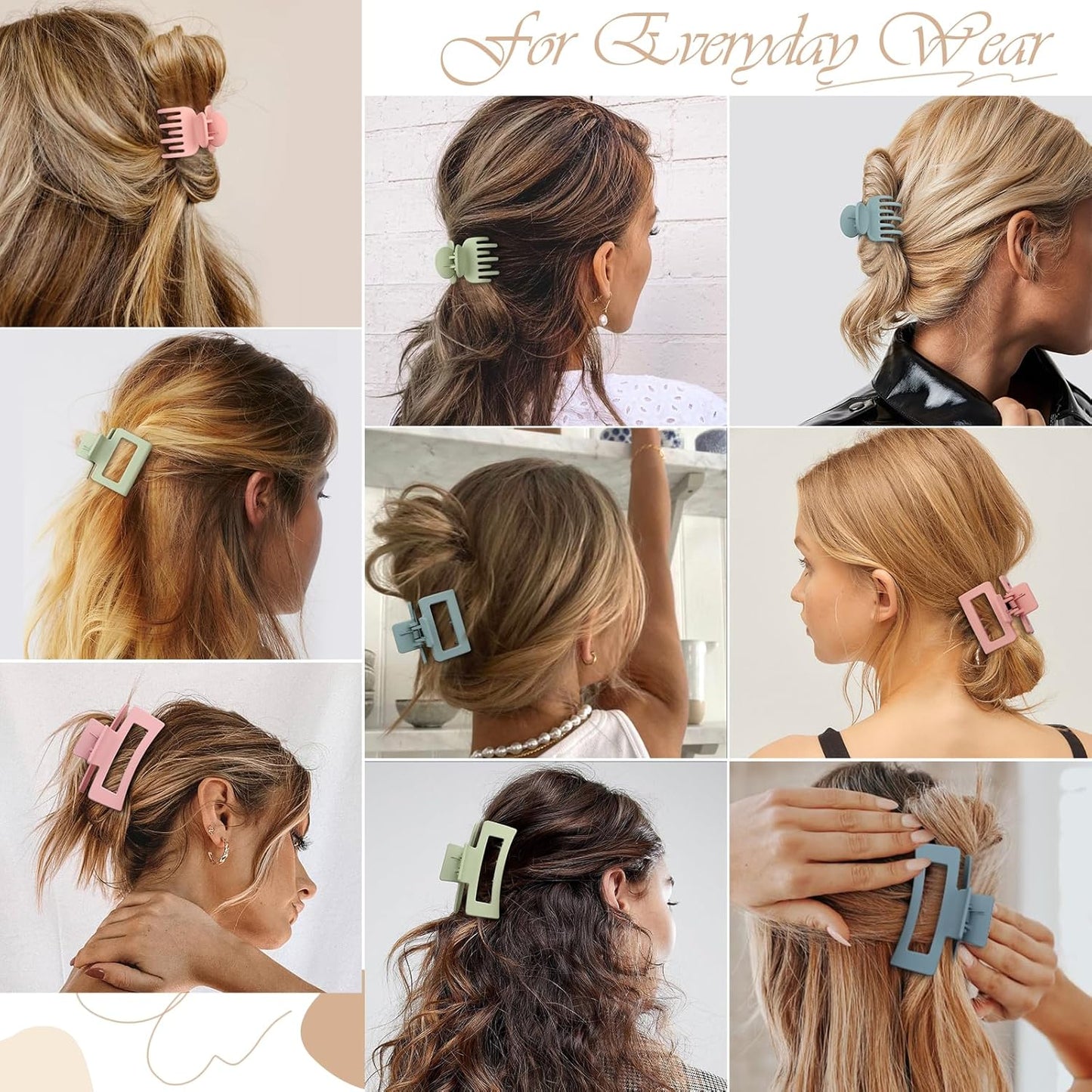 3 Style Hair Accessories for Women: Medium Rectangle Clips for Thick Hair, Square Clips for Thin Hair - 9 pcs Colorful Set