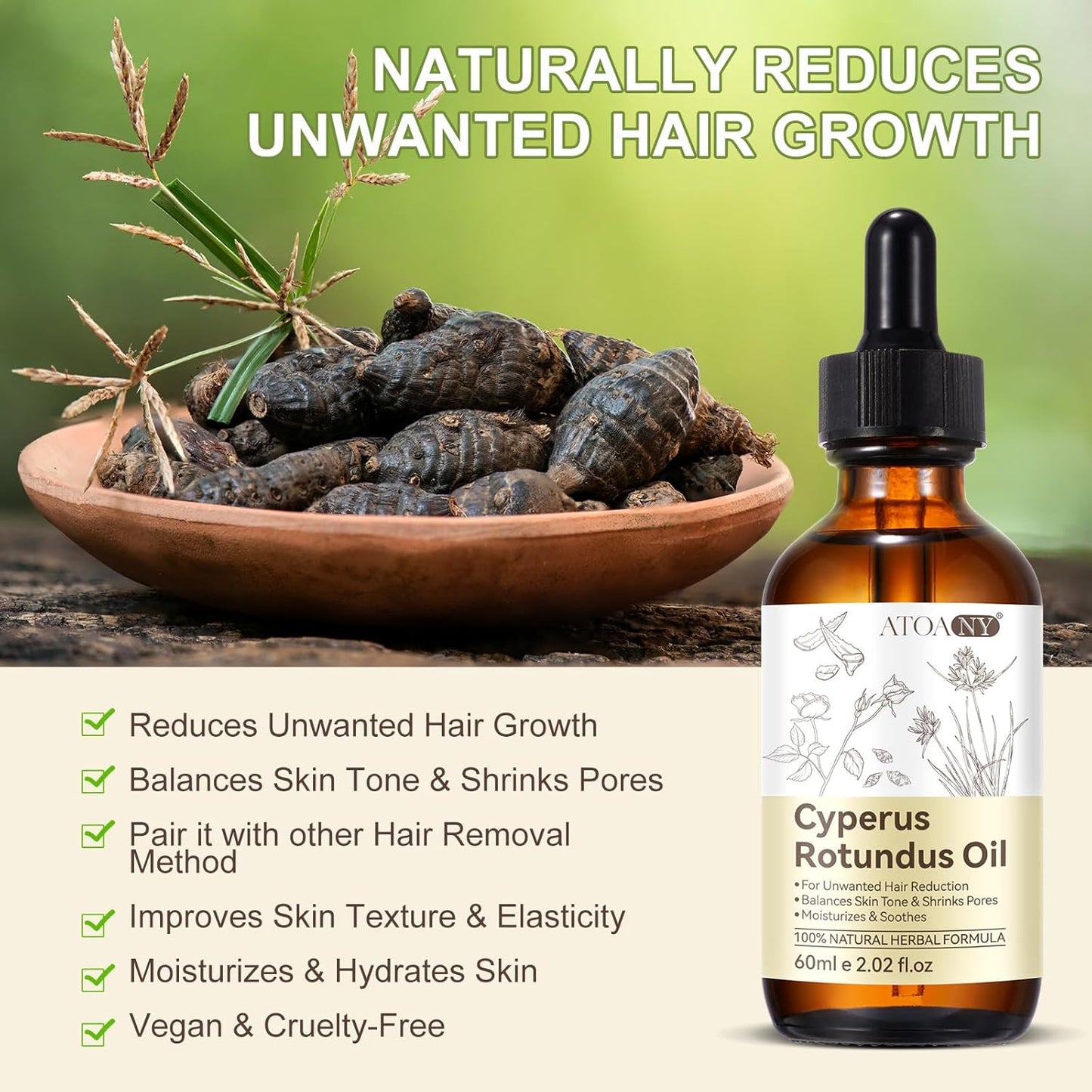 2 Pack Cyperus Oil, Cyperus Oils for Hair Removal, Cyperus_ Rotundus_Oil Natural with Dropper, Reducing Body Hair Growth, Moisturizing & Soothing Skin, 4 Fl oz
