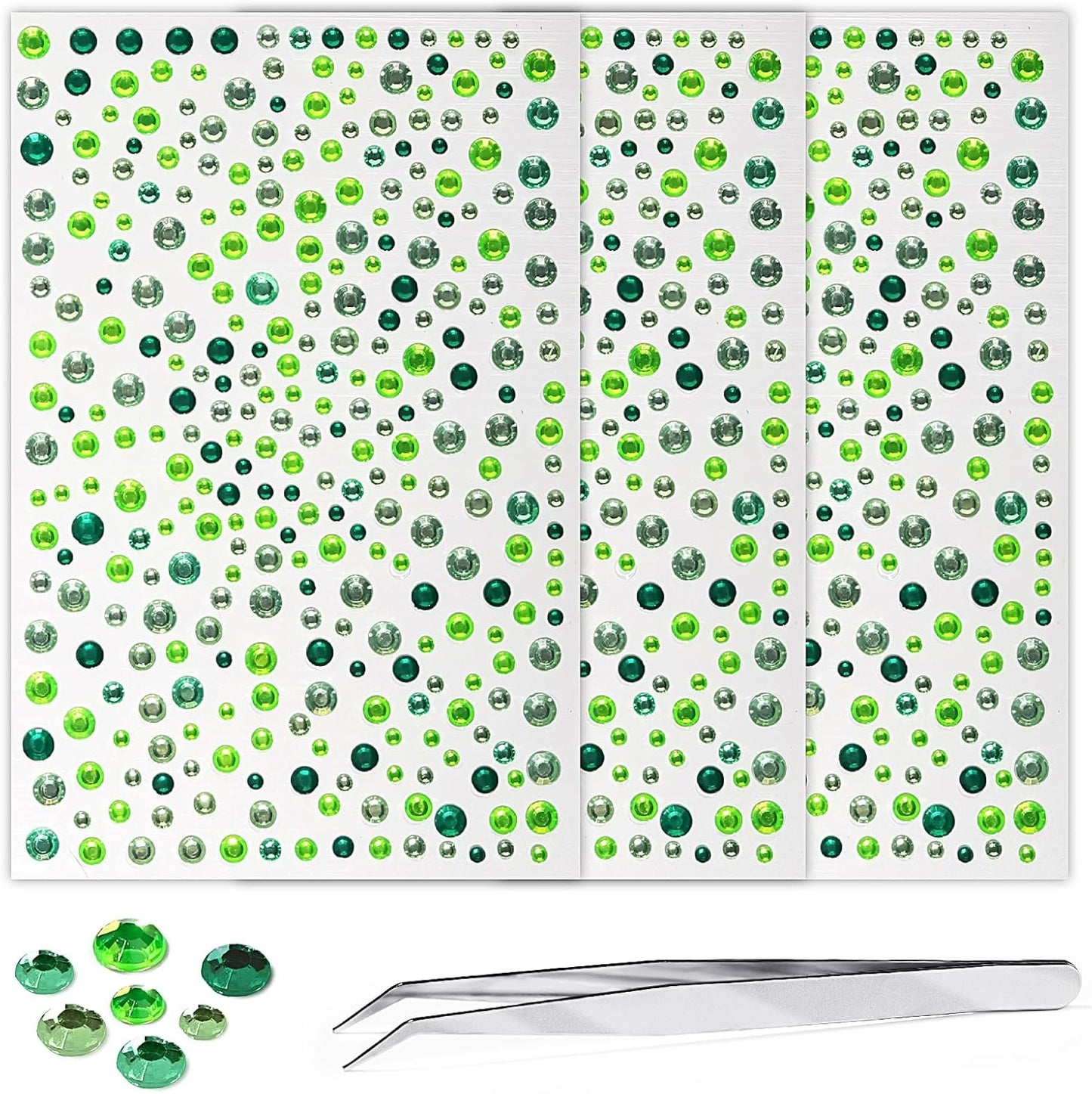 Self Adhesive Face Gems and Pearls for Makeup, Festival Jewels, Hair Gems, Rhinestone Stickers for Face, Eye, Makeup, Nail, Body, Crafts 3/4/5/6 mm 975Pcs (10.gem_mixedgreen)