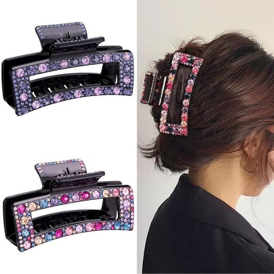 Rhinestone Crystal Hair Clips, 2 Pack Exquisite Hair Claw Clips Nonslip Hair Claws for Thick Long Hair, Fashion Hair Clamp Accessories for Women Ladies Strong Hold Hair Barrette for Hair Styling