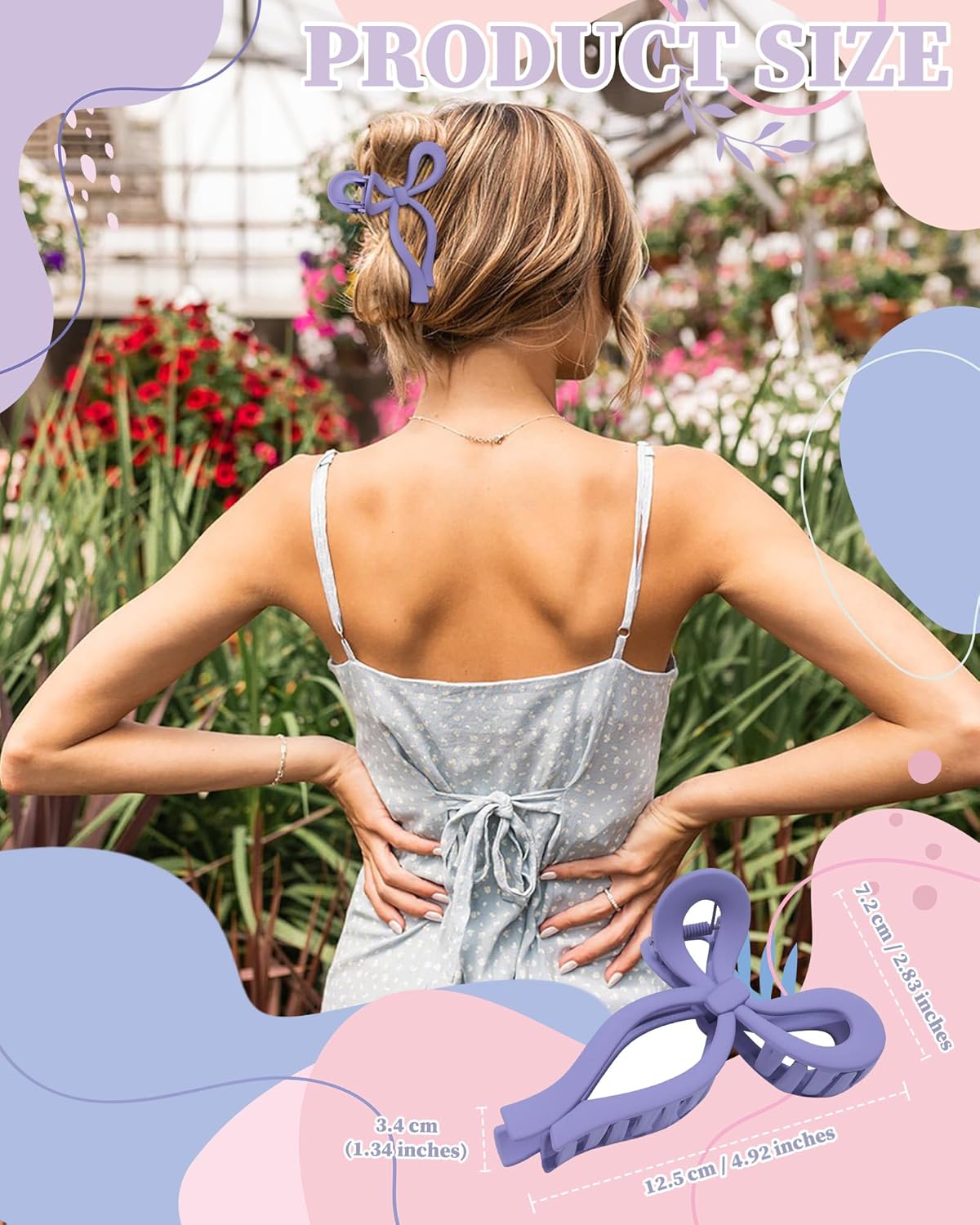 4 PCS Bow Hair Clips Bow Claw Clip for Women Nonslip Large Hair Claw Clips for Thin and Thick Hair Strong Hold Hair Bows (Pink+Green+Purple+Blue)