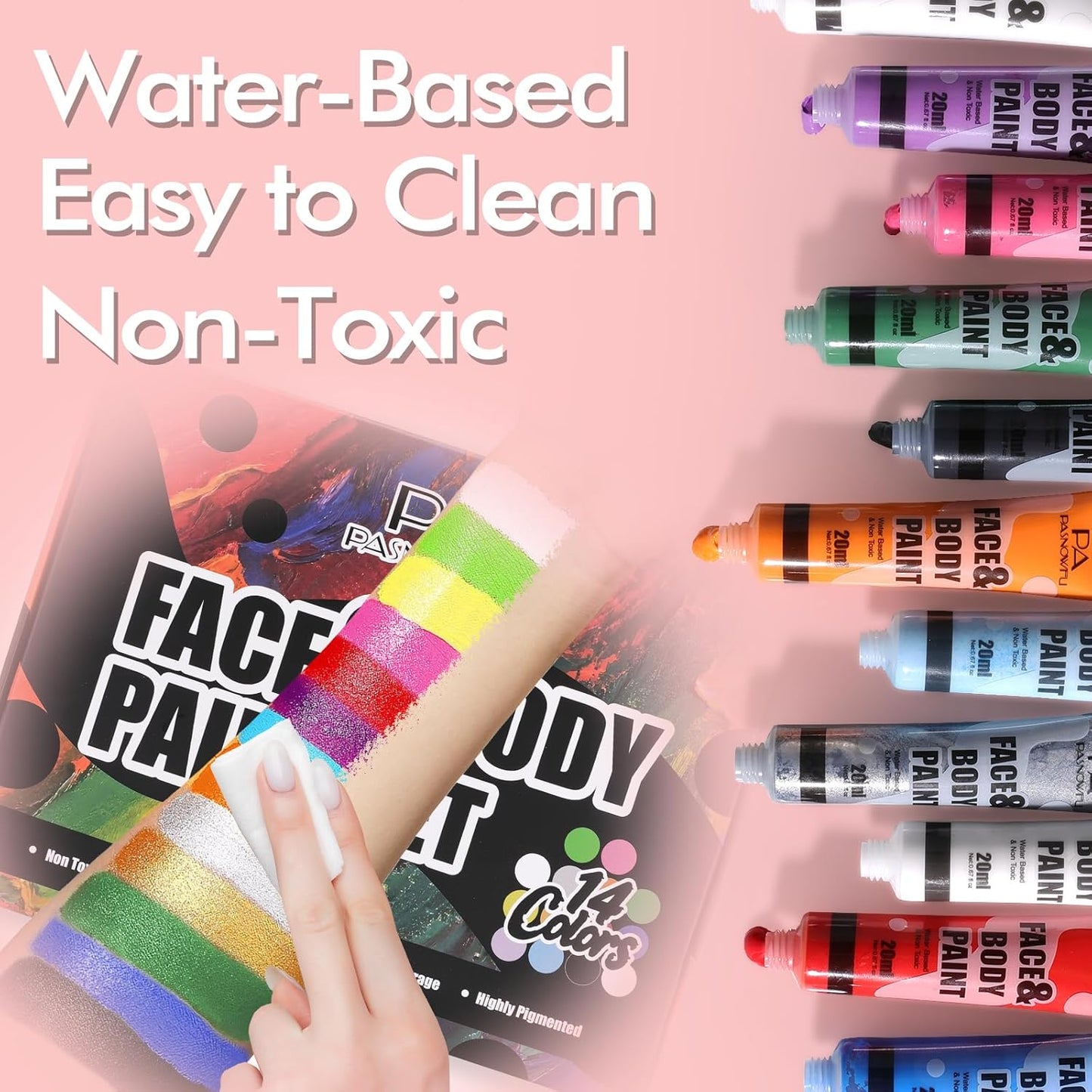 14 Colors Face Body Painting Kit, Full Coverage Water Based Face Paint Set for Cosplay Skull Joker Zombie Vampire, Highly Pigmented Body Paint Cream for Adult Carnival Halloween SFX Makeup