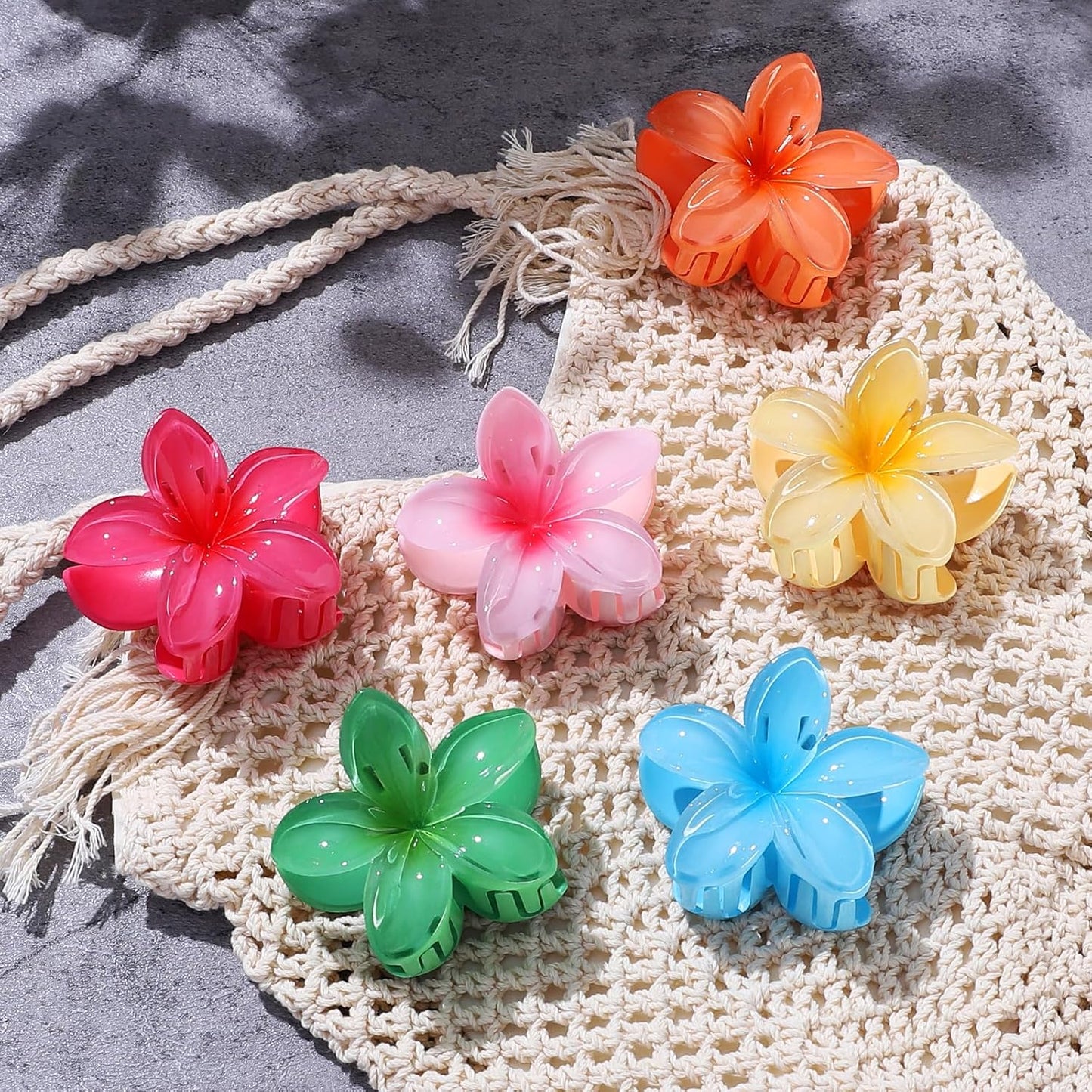 Flower Hair Clips 6 PCS Hawaiian Claw Clips for Vacation Hibiscus Hair Claw Clips Cute Large Hair Clips for Thick and Thin Hair Plumeria Hair Accessories for Women Girls - Blossom