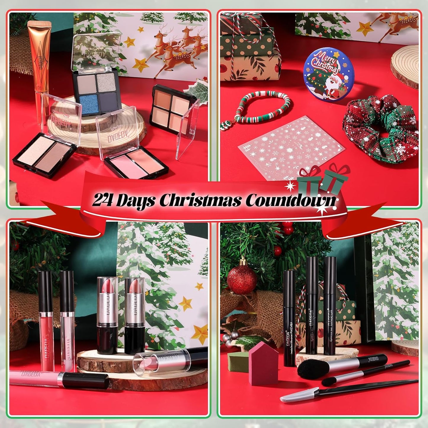 DAGEDA Beauty Advent Calendar 2025,24 Days Christmas Makeup Gifts for Her,Contains Beauty Makeup Kit, Xmas Clothes Accessories, 24 Surprise Christmas Countdown Festival Gifts Set for Women Girls