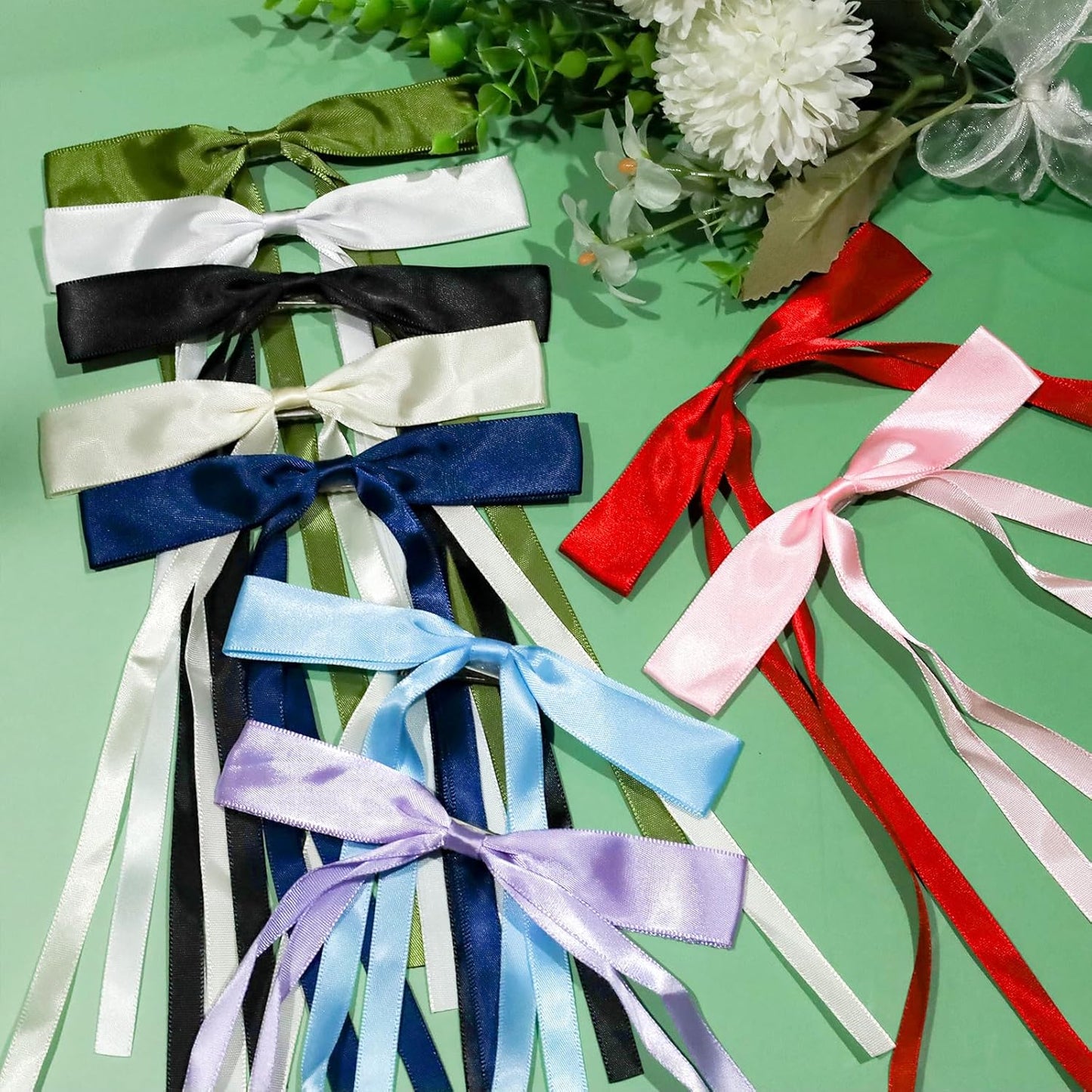 24 PCS Hair Bows Clips Ribbon,Mini Satin Hair Bows With Long Tail for Women and Girls Hairstyle Accessory Gift (Blue)