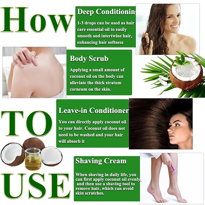 Elitzia Coconut Oil Hair Spa Skin Care NaturalMassage Oil Conditoner Liquid Skin Pure Nourish Moisturier Makeup Remover Fix Flyaways Versatile Base Oil Face Body 16fl.oz/473ml