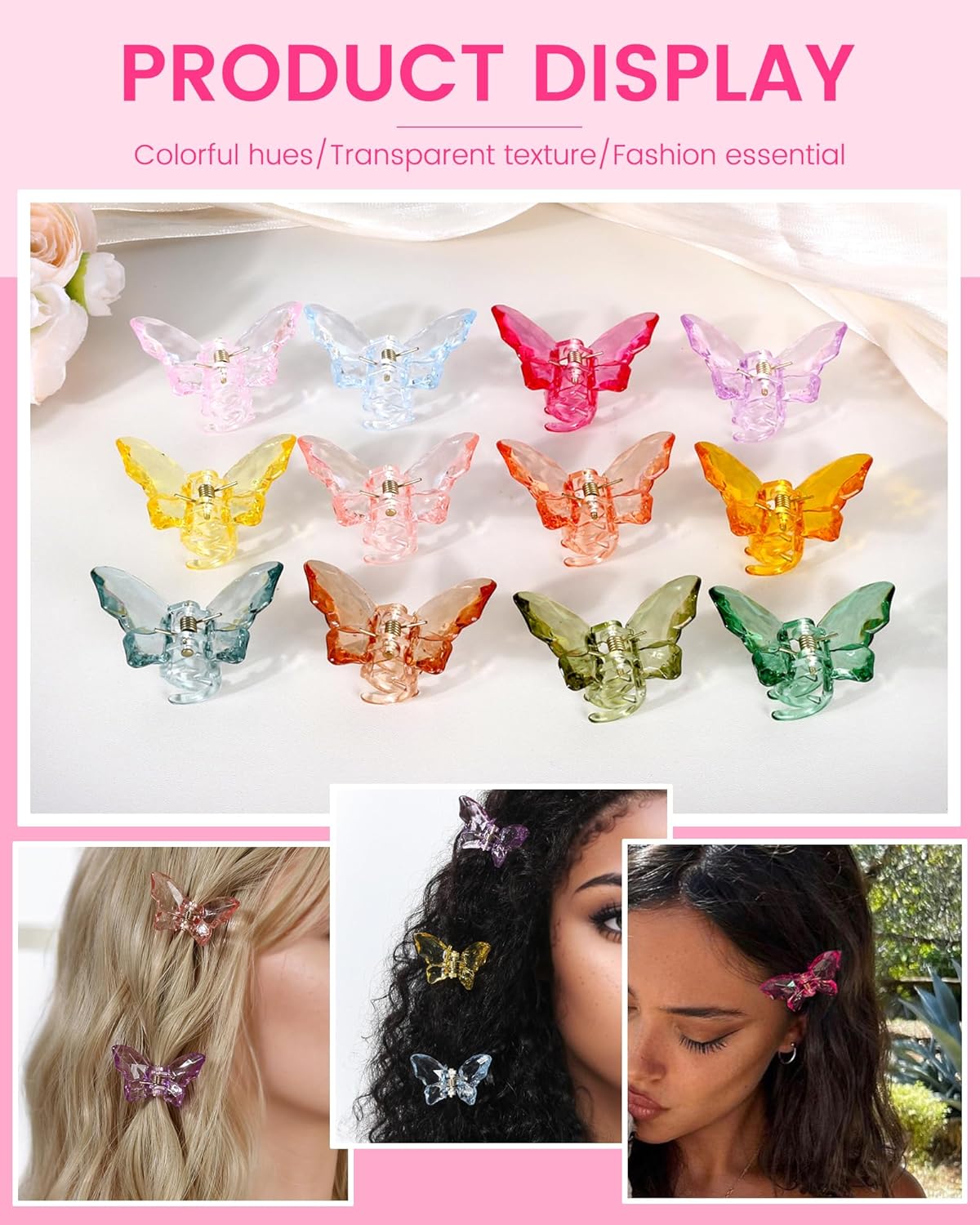 NAISIER Hair Claw Clips Jaw Clips 1.8 inch Clear Butterfly Hair Accessories for Girls and Women (Small sized, 24 pack)