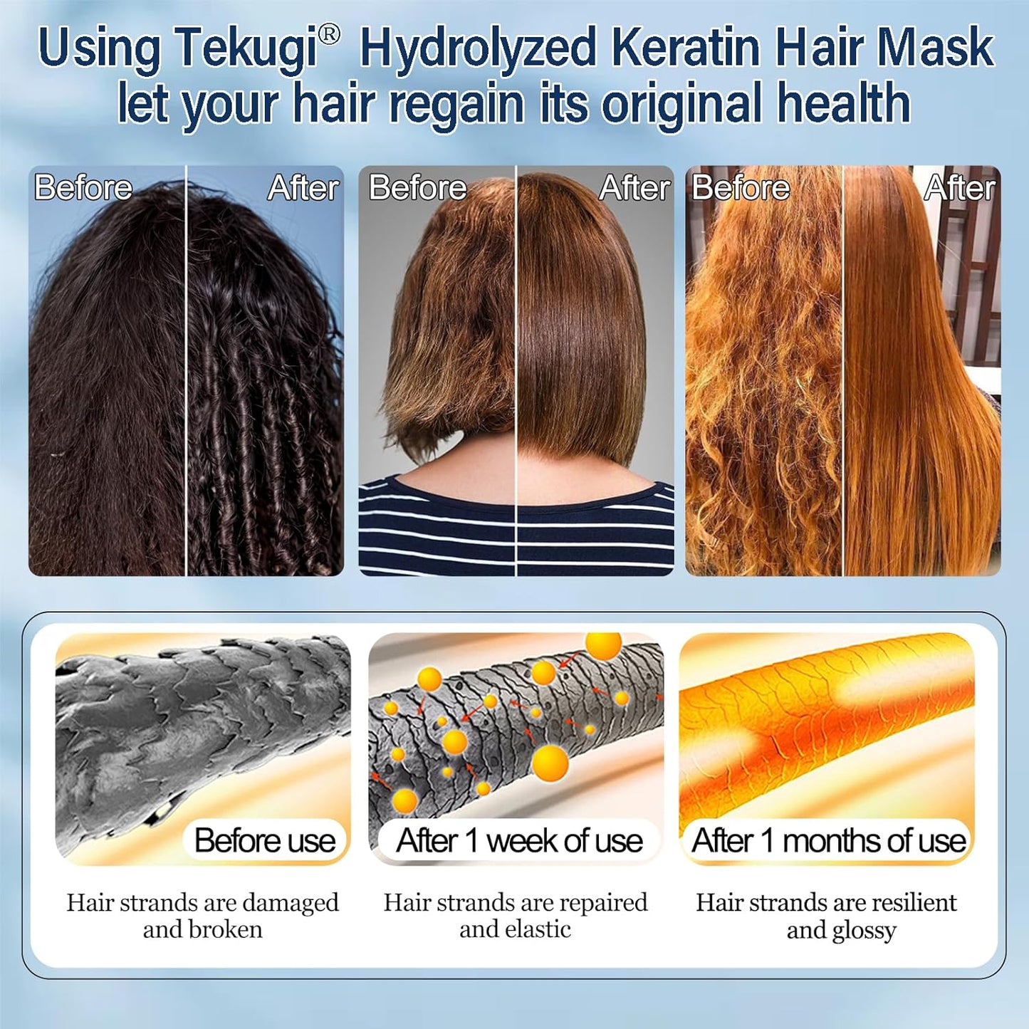 Hydrolyzed Keratin Hair Mask | Pure Plant Keratin Treatment at Home | Deep Moisture Repair Deep Conditioning for Dry, Damaged, Curly, Oily, Frizzy Hair Protein Mask(15Fl Oz)