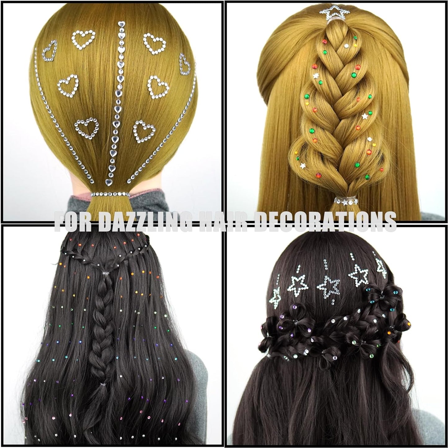 1038 Pcs of Hair Face Gems Rhinestones Pearls Stick on 15 Colors Hearts Star Gems Stickers Self Adhesive Face Hair Jewels, Stick on Rhinestones Pearls Stickers for Hair, Face, Festival Makeup, Crafts