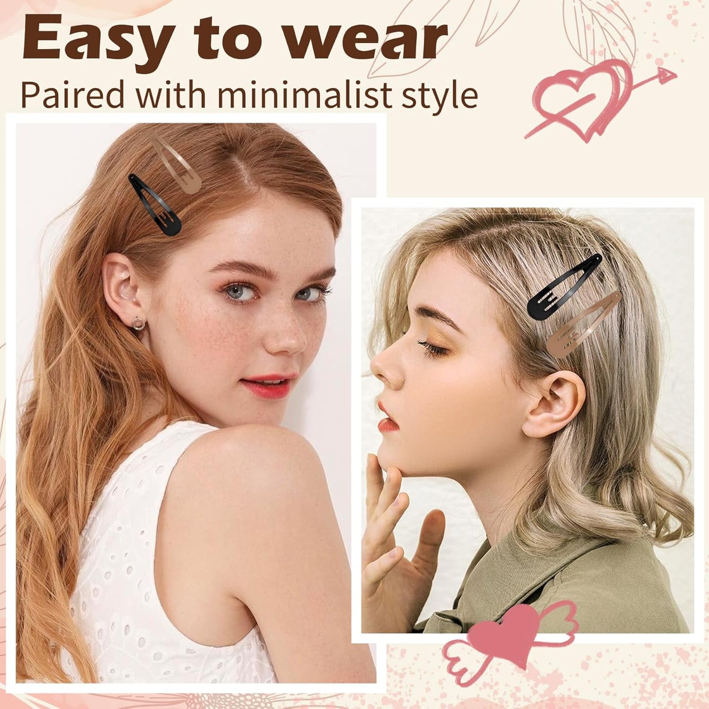 Gingbiss 40 Pieces Large Snap Hair Clips for Woman, 2.6 inch Metal Hair Barrettes with Storage Case for Women, Classic Hairpins Hair Accessories for Long Thick Hair (Black & Brown)