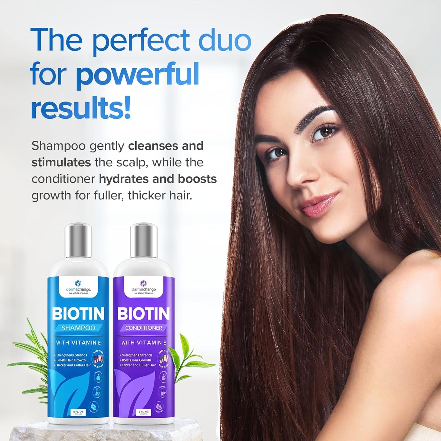 Hair Growth Biotin Shampoo and Conditioner - Deep Hydrating Conditioner for Dry Damaged Hair, Sulfate Free & Volumizing - 2 Pack, 8oz