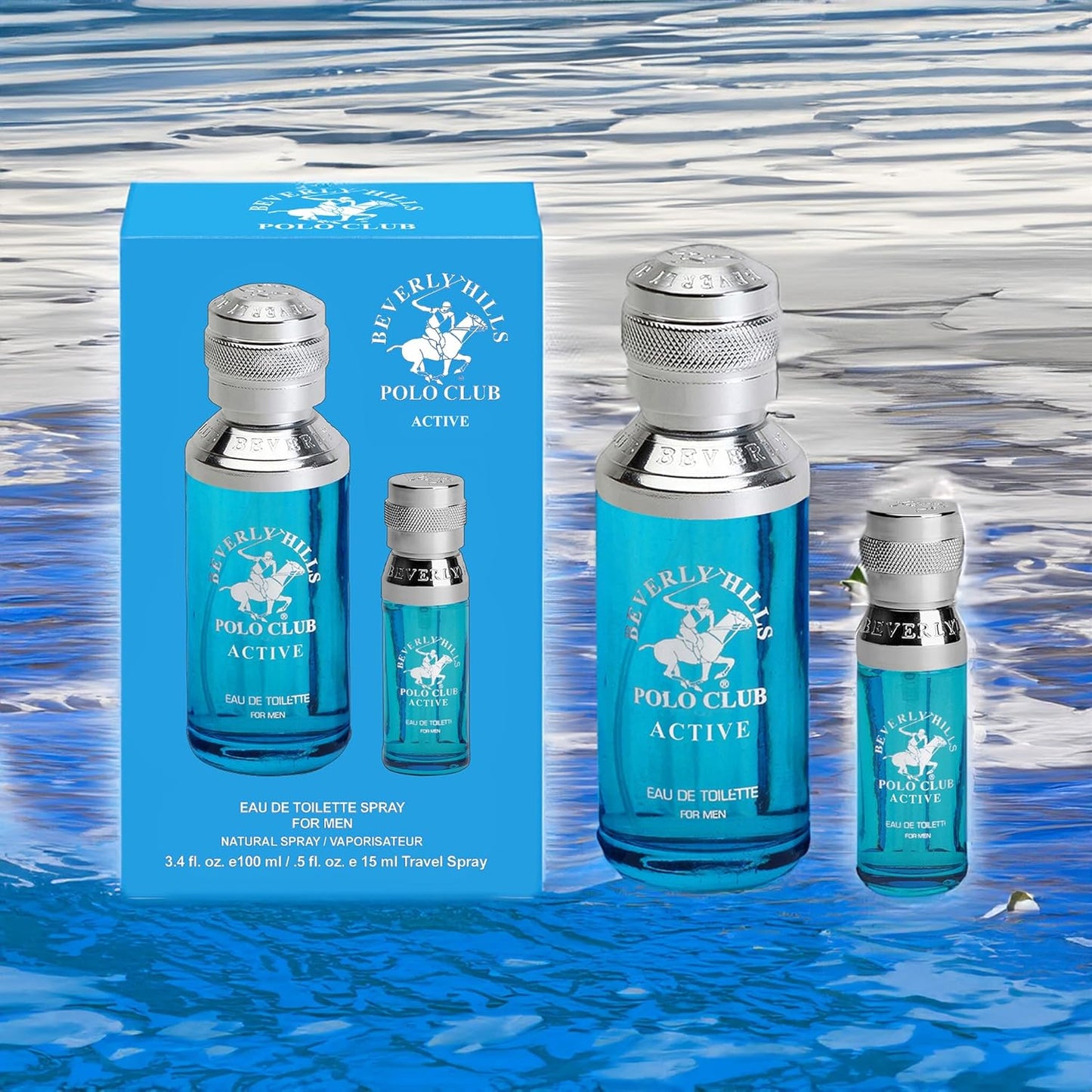 Beverly Hills Polo Club Active Cologne for Men - Designer Eau de Toilette Bonus Pack - 3.4oz & 0.5oz Travel Size - Long-Lasting Fresh Fragrance