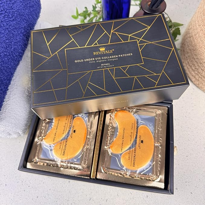 24k Gold Under Eye Collagen Patches, Reduce Puffy Eyes & Dark Circles, Illuminate Tired Eye Masks - Firms, Brightens, Energises (Packets - 30 Pair)