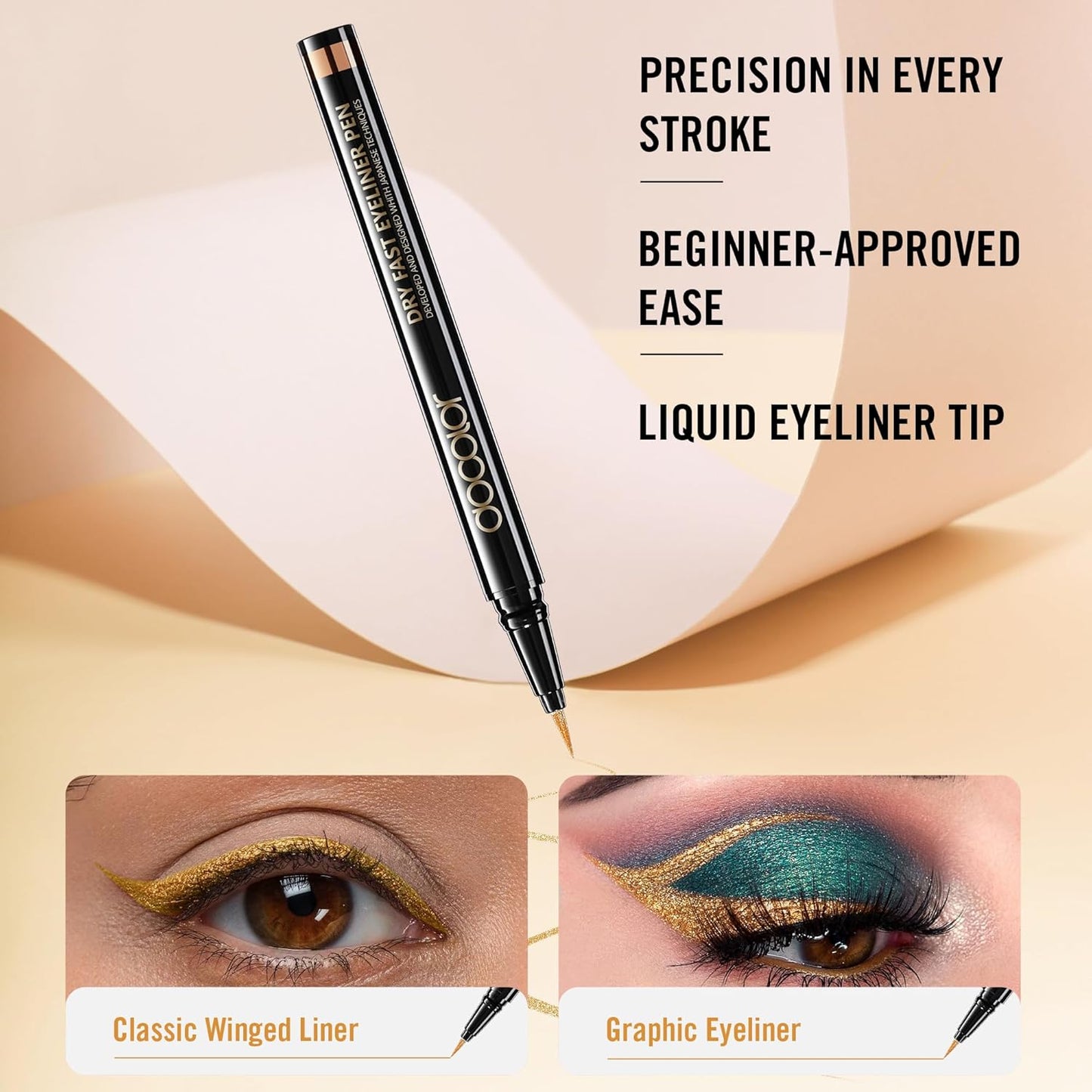 docolor Eyeliner, 2PCS Gold Liquid Eyeliner Waterproof Eye Liner Pen Super Slim Precise All Day Gold Eye Pencils Professional Makeup Liquid Eye Liner Pencil for Women