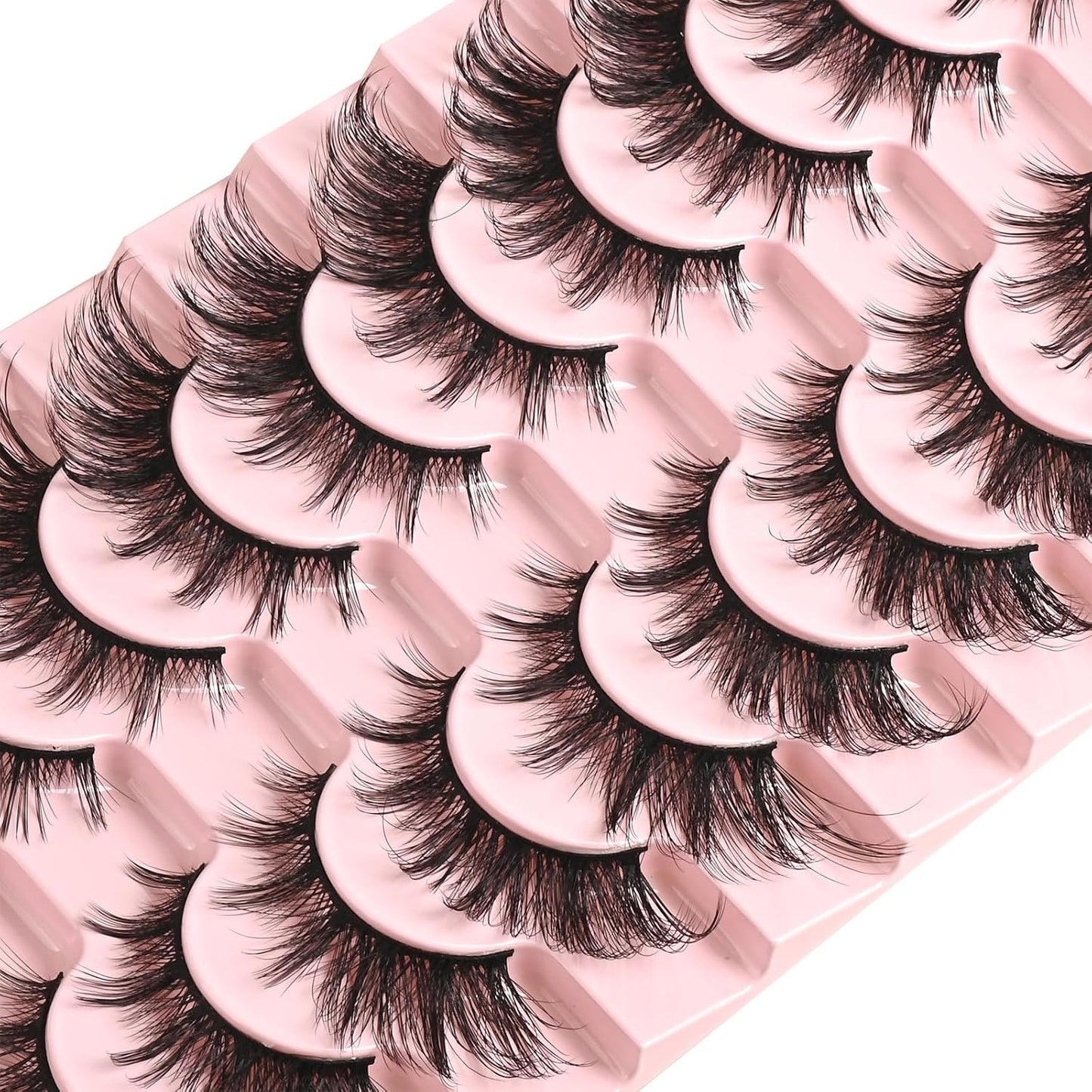 FARRED Natural Lashes Wispy False Eyelashes Fake Cat Eye Lashes Pack 10 Pairs Natural Look Lash Strips Fluffy Mink Eyelash Full Strip Lashes (C2 | 8-16MM)