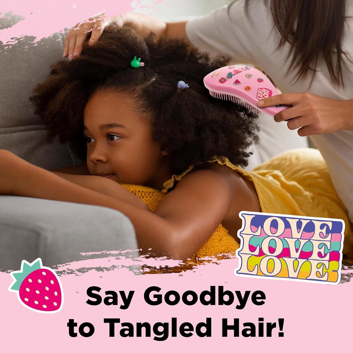 Lily England Detangler Brush for Curly, Thick, Straight & Natural Hair - Trendy Gift for Teens, Kids & Toddlers with Stickers - Hairbrush for Wet & Dry Hair, Pink