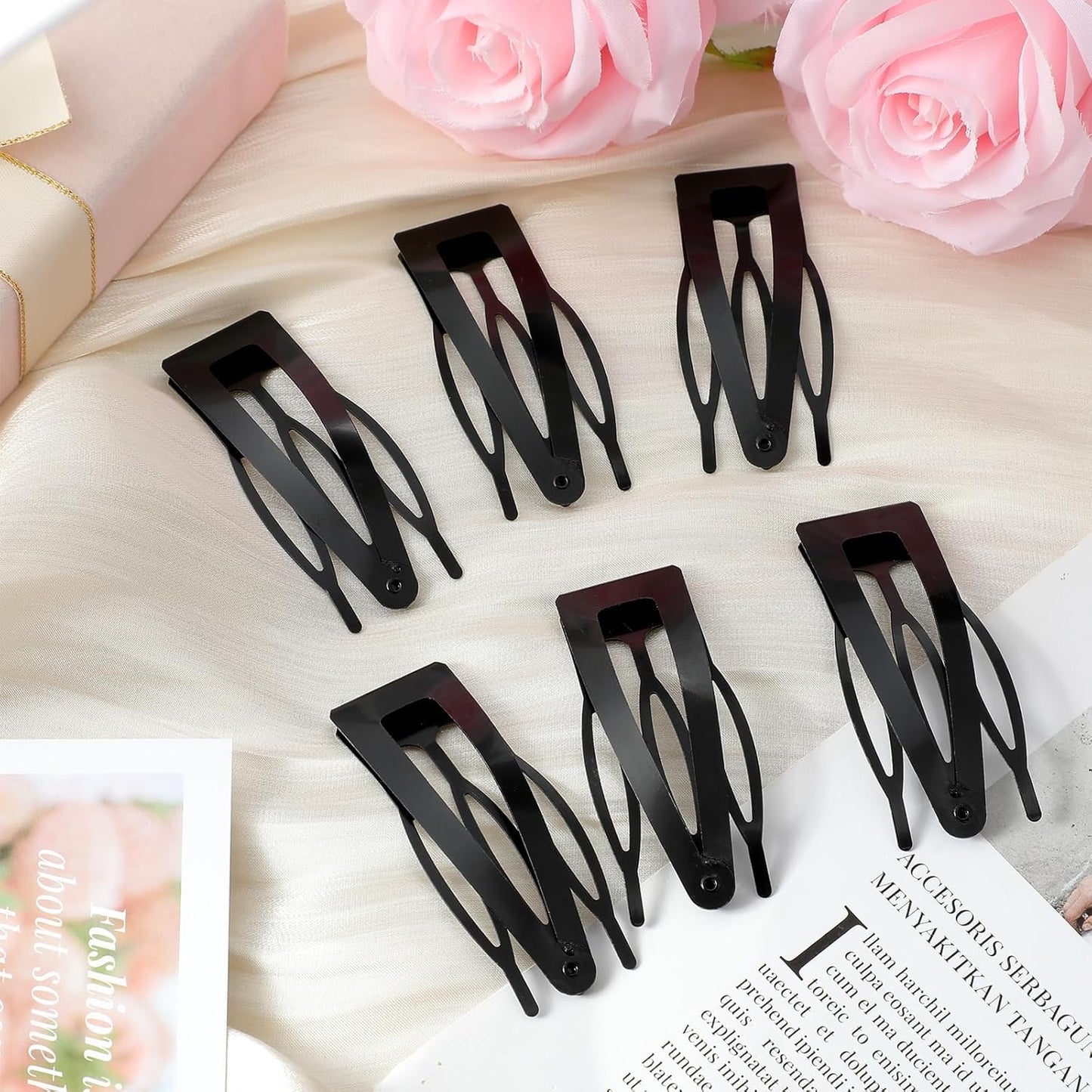 Chinco 24 Pcs Double Grip Hair Clips Metal Snap Clips Women Barrettes for Hair Making, Salon Supplies(Black,2.8 Inch)