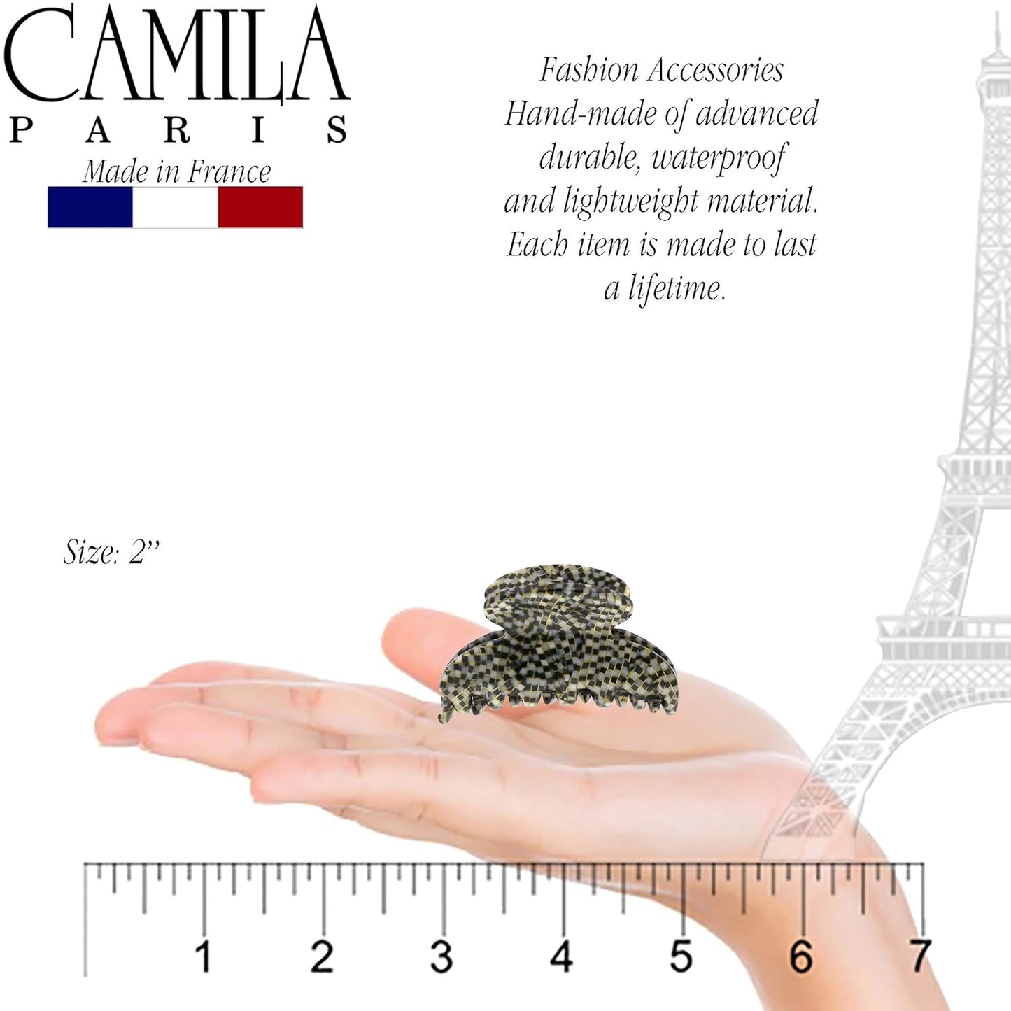 Camila Paris CP3062 French Hair Clip for Women, Handmade, Opera, Small, Girls Hair Claw Clips Jaw, Durable Styling Hair Accessories for Women, Strong Hold No Slip Grip, Made in France