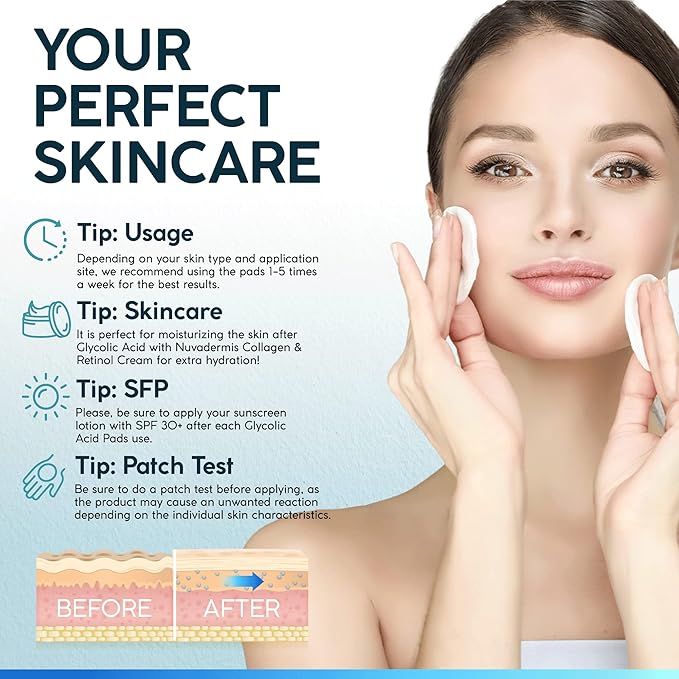 Collagen and Retinol Cream & 35% Glycolic Acid Pads - Face Moisturizer - Night & Day Cream - Anti Aging & Anti Wrinkle Lotion - Exfoliating Facial Peel Wipes - 60 Double-Side Pads