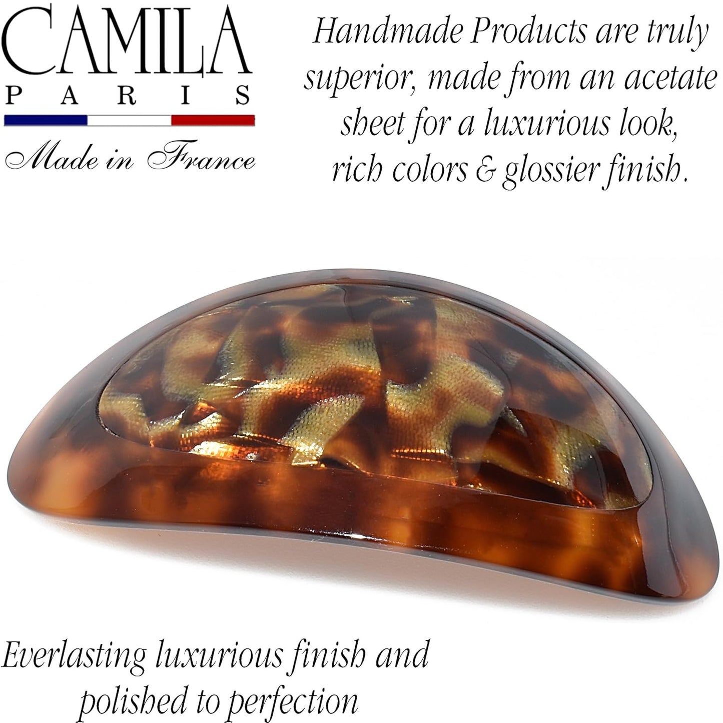 Camila Paris CP3645 French Hair Barrette Clip Oval Brown and Africa, Strong Hold Grip Hair Clips for Women, No Slip Rubberized Metal Closure, Durable Styling Girls Hair Accessories, Made in France