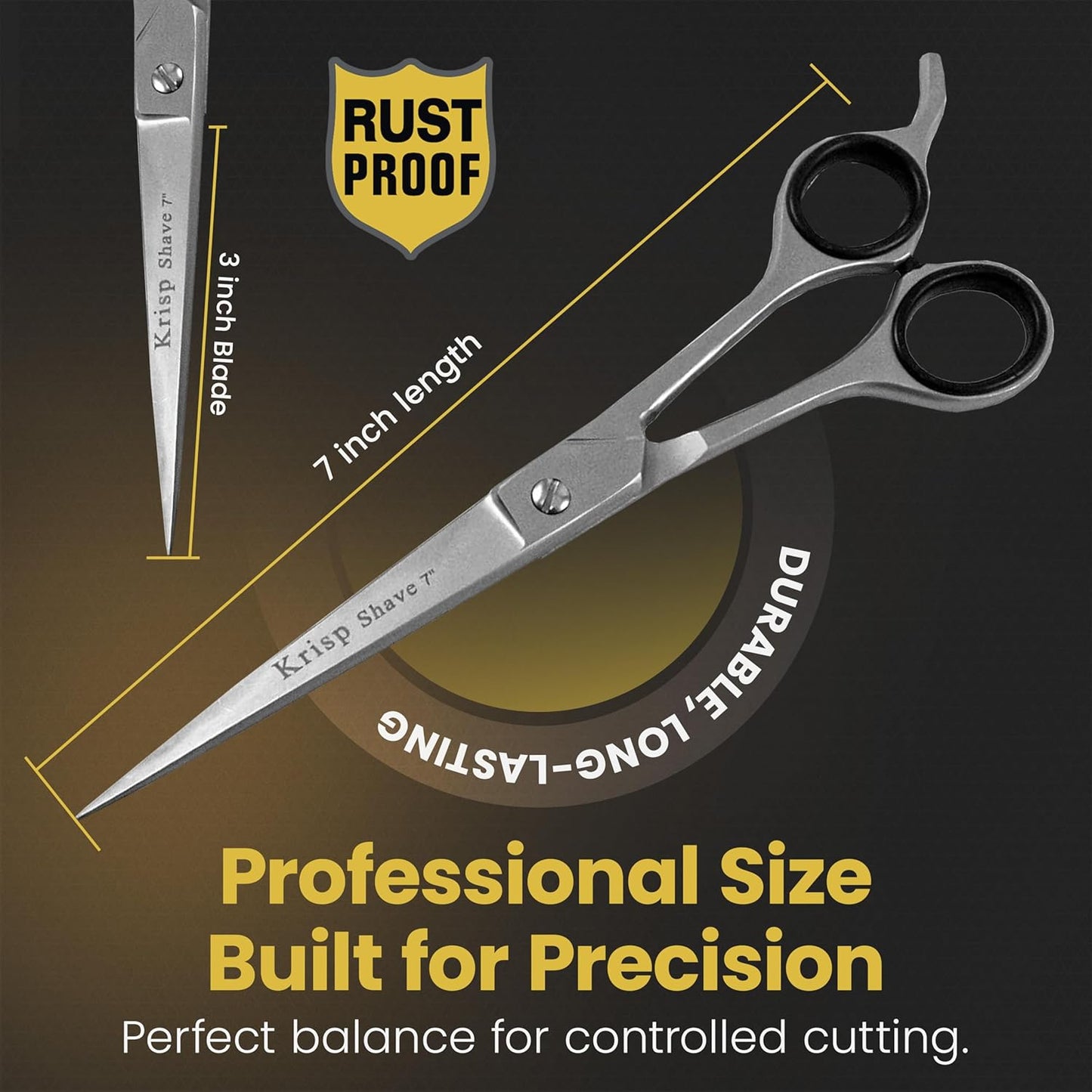 Professional Hair Cutting Scissors - Krisp Shave Japanese Stainless Steel Salon Barber Scissor (7 inch Inch) - Shears for Men's Beard Mustache Women Kids Pets Haircut All Purpose Shear, KSP-784