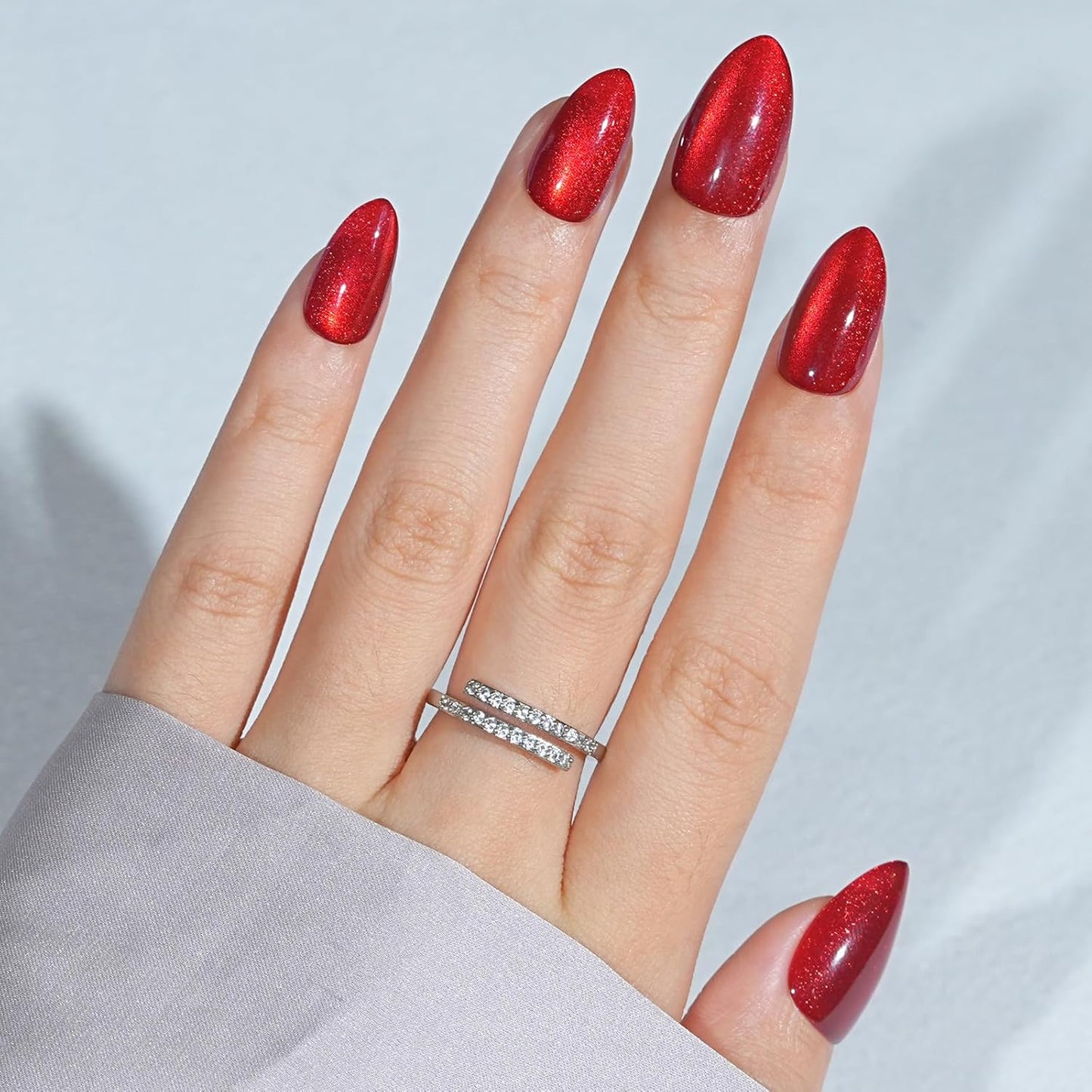 Press On Nails Almond - Bloody Claw, Red Cat Eye Halloween Press On Nails Short, Acrylic Square Glue On Nails with Nail Glue, Fit Perfectly & Natural Stick On Nails in 16 Sizes - 32 PCS Soft Gel Kit