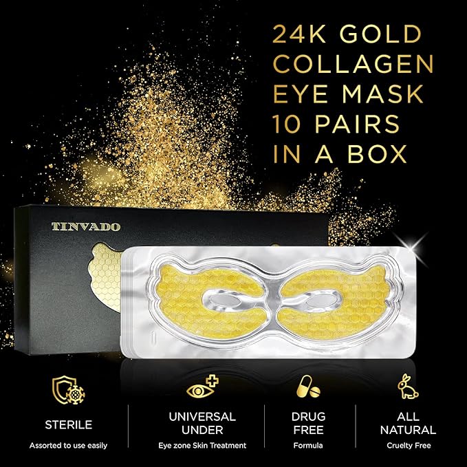 Eye Patches for Puffy Eyes - Under Eye Mask Dark Circles and Puffiness- Gold under Eye Patches, Collagen Eye Pads, Eye Bags Treatment for women or men