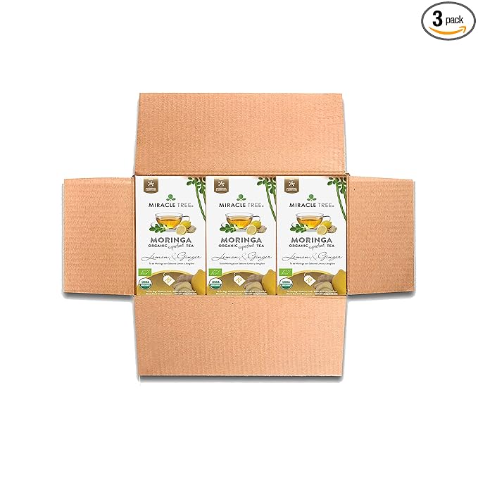 Miracle Tree - 3 Count of Organic Moringa Superfood Tea, 25 Individually Sealed Tea Bags, Lemon & Ginger (Keto, Detox, Energy/Immunity Booster, Vegan, Gluten-Free, Organic, Non-GMO, Caffeine-Free)