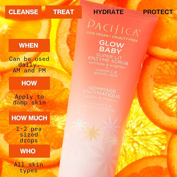 Pacifica Face Scrub - Glow Baby Super Lit Enzyme Scrub Mini, Skincare, Exfoliating Face Wash, Vitamin C, Glycolic Acid, Pore Cleaner, For Soft and Smooth Skin, Vegan, Travel Size, 1.4 fl oz (1 Count)